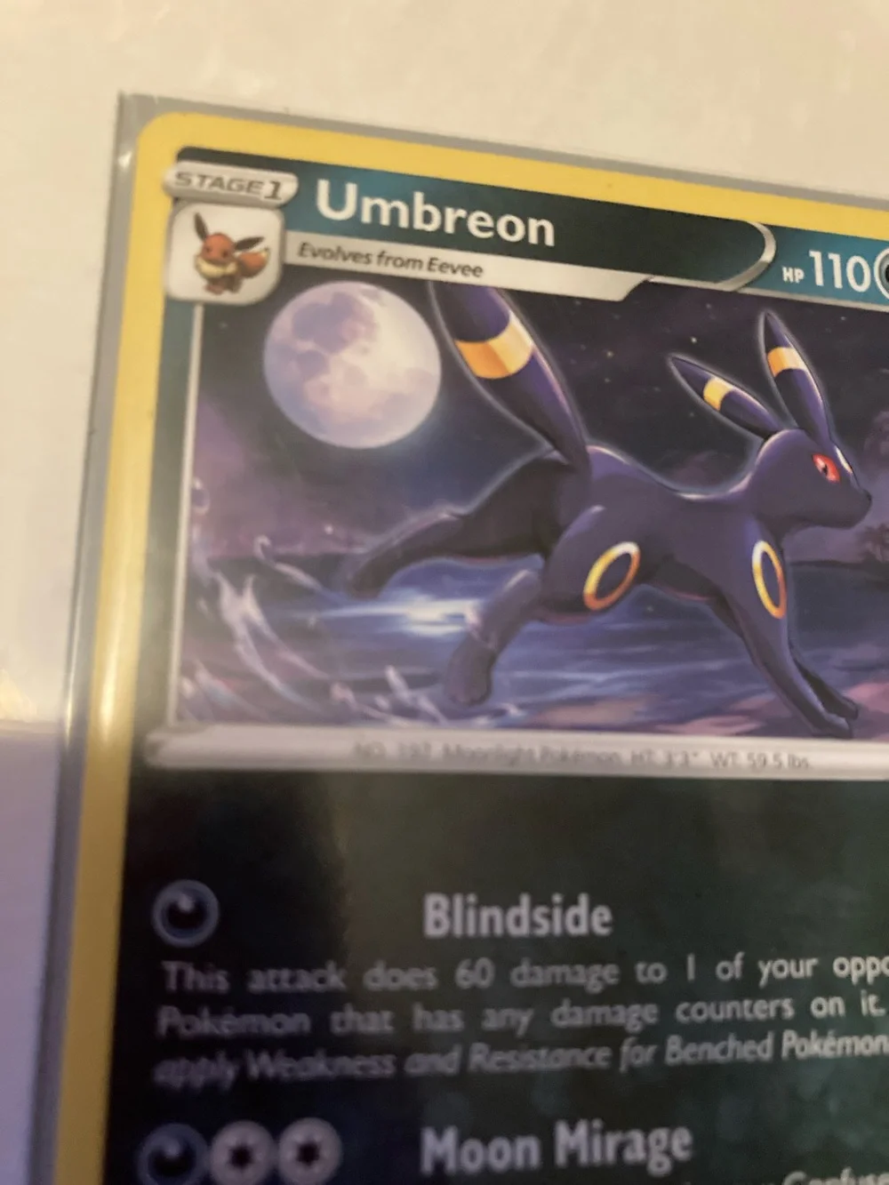 Umbreon Trading Card  with sleeve - Black, Yellow, Purple